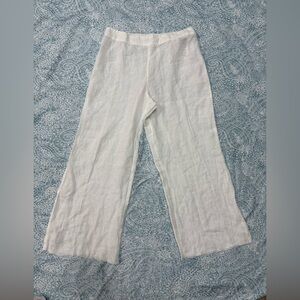 120%linen Elegant White Wide Leg Linen Pants